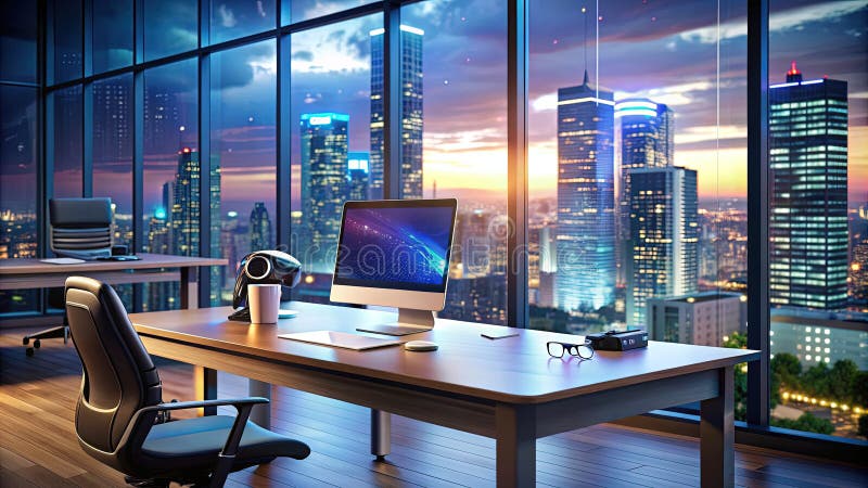 FutureForward Office Immersive Computing and Collaborative Virtualization for Enhanced Productivity and Remote Work stock illustration