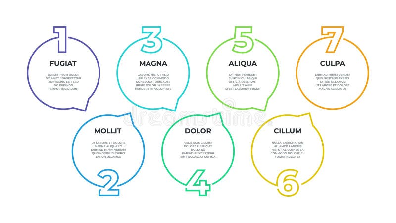 Step infographic. Process flow chart, timeline graphic, workflow line diagram, 7 steps business options. Vector line