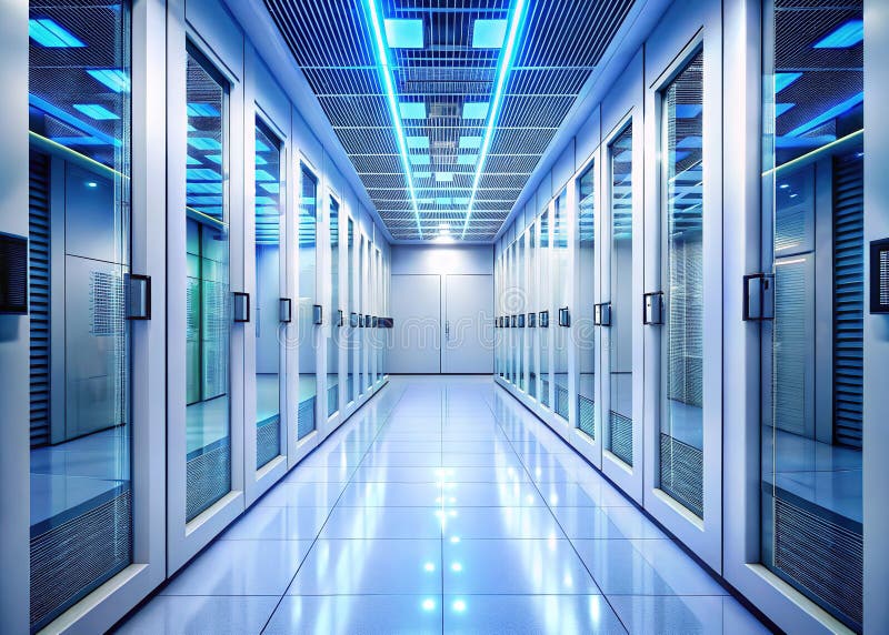 Modern White Data Center Corridor A Photorealistic AI Rendering of a CuttingEdge Server Room vector illustration