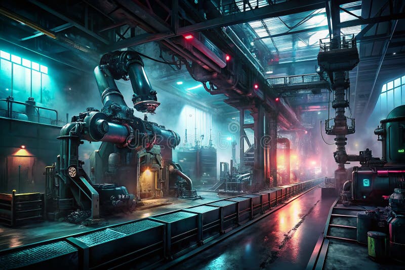 Automated Manufacturing Revolution A Glimpse into the Future of Robotics and HighTech Factories vector illustration