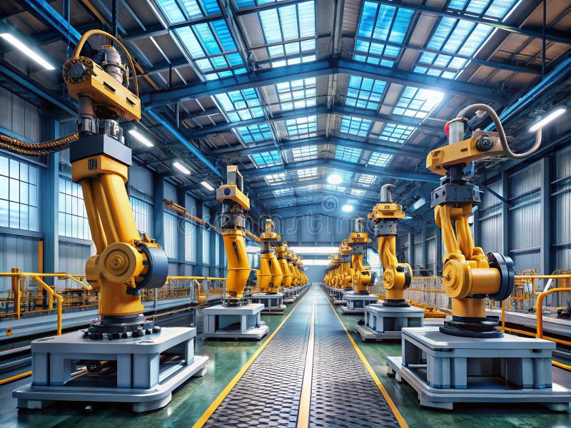 Robotic Automation in Modern Manufacturing: A Look Inside an Advanced Industrial Factory Showcasing Efficient stock illustration