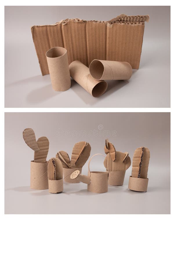 Step by step instruction how to make a cute cactus from recycled paper stock photo