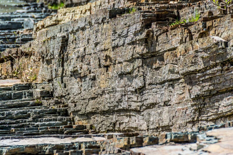 Step and Layered Texture of Rocks at the River Bed Stock Photo Image