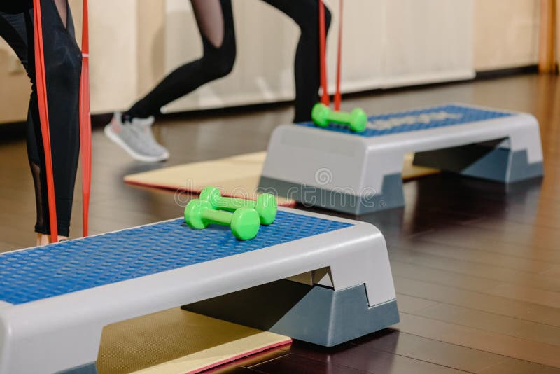 Step platform in gym stock photo. Image of equipment 138343568
