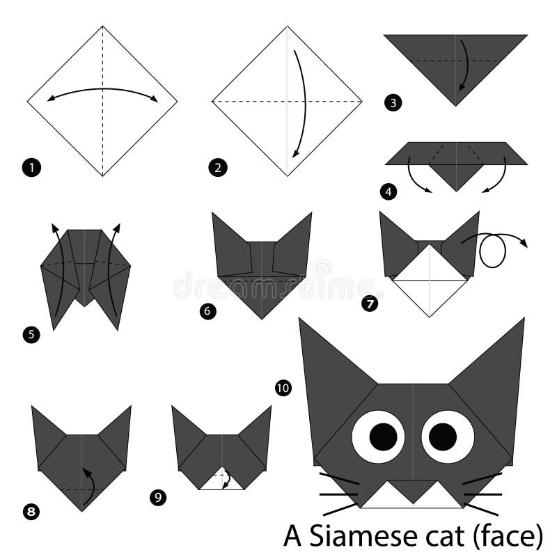 Step by Step Instructions How To Make Origami a Cat. Stock Vector