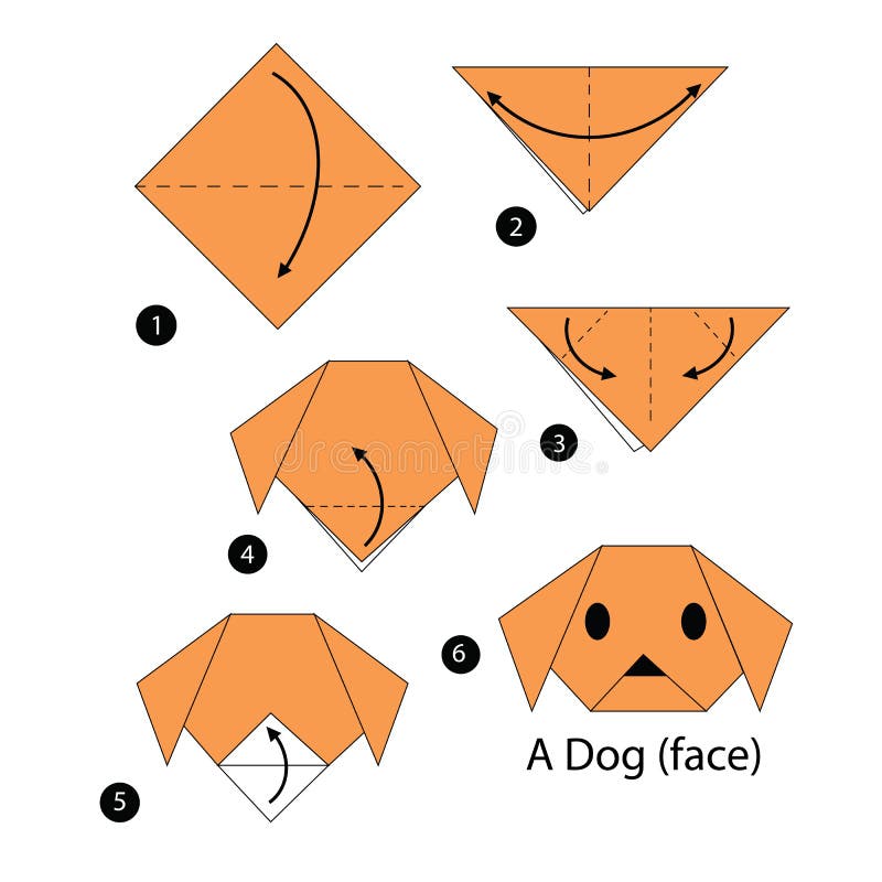 Step by step instructions how to make origami dog. vector illustration