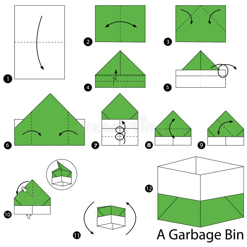 Step by Step Instructions How To Make Origami a Garbage Bin. Stock Vector -  Illustration of design, decoration: 74574461
