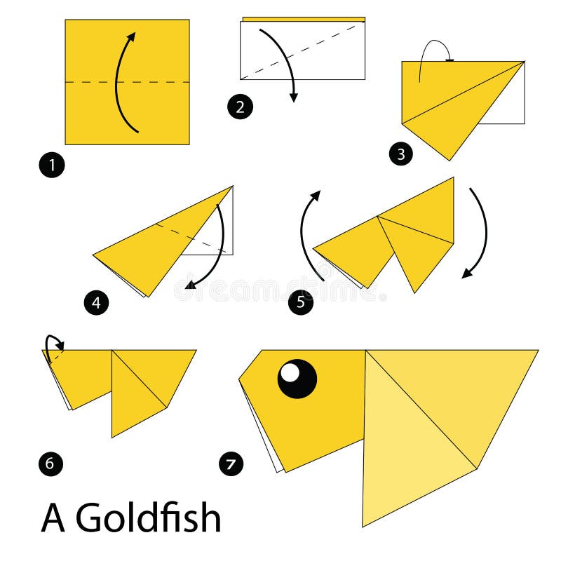 Step by Step Instructions How To Make Origami a Goldfish. Stock Vector ...