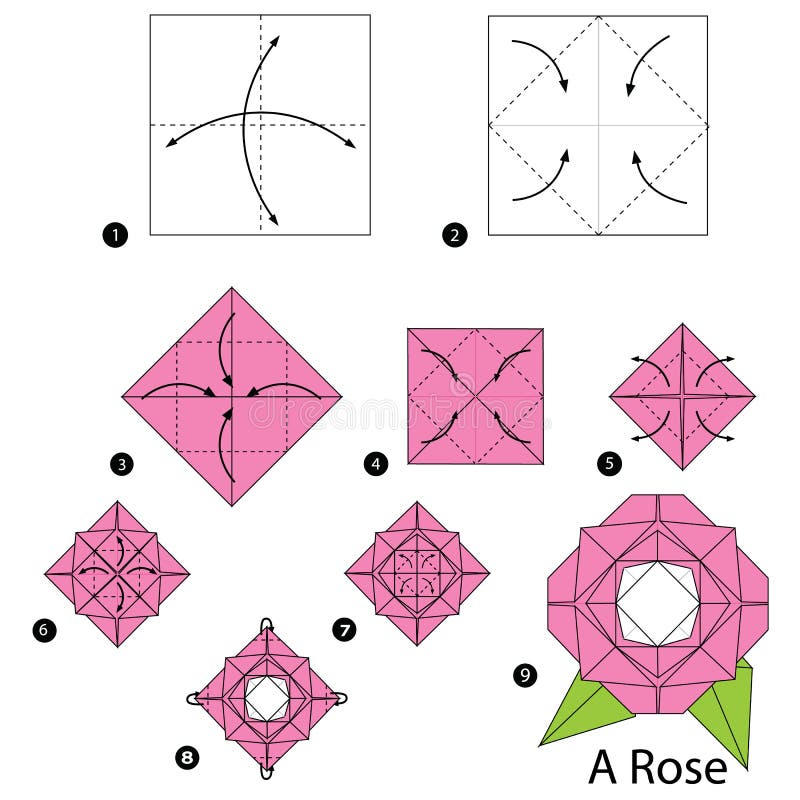 Step by Step Instructions How To Make Origami a Rose. Stock Vector -  Illustration of creative, oriental: 84911806