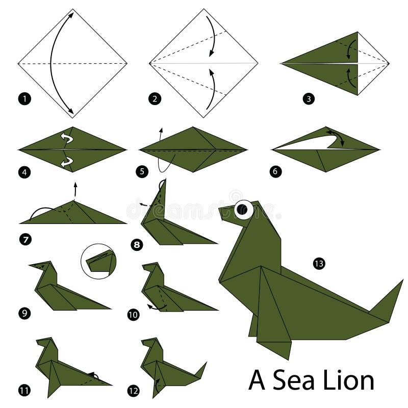 Step By Step Instructions How To Make Origami A Sea Lion. Stock Vector Illustration of hobby