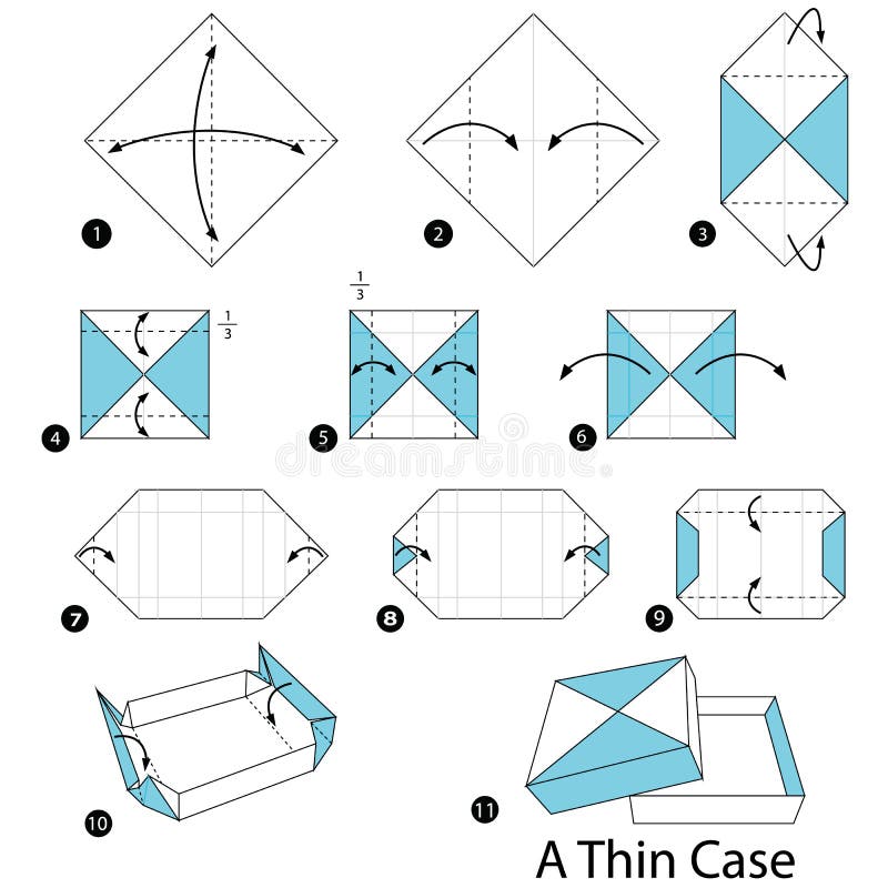 Step by step instructions how to make origami A Thin Case. royalty free illustration