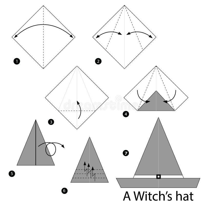 Step By Step Instructions How To Make Origami A Witch S Hat Stock step-by-step-instructions-how-to-make-origami-a-witch-s-hat-stock