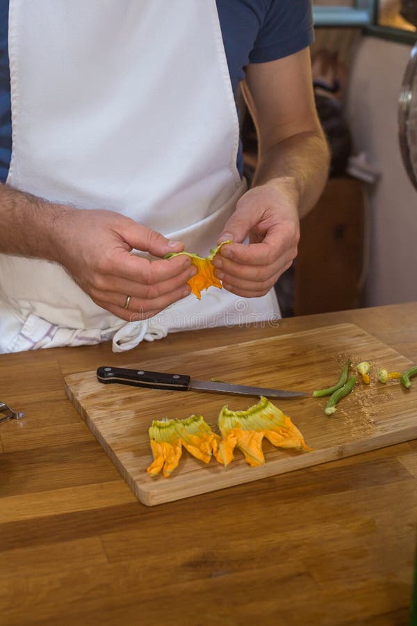 Step by Step Process of Cooking Courgette Flower Provence Dish Hands