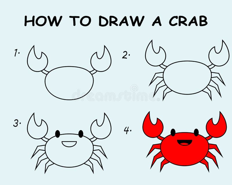 Step by step to draw a Crab. Drawing tutorial a Crab. Drawing lesson for  children. Vector illustration. 27894738 Vector Art at Vecteezy