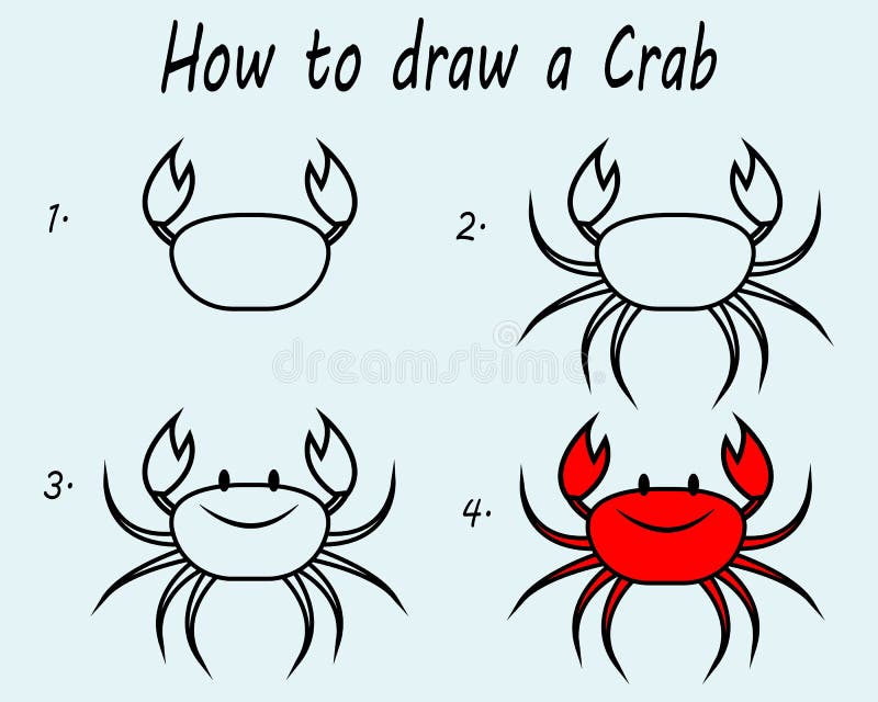 Step By Step To Draw A Crab Drawing Tutorial A Crab Stock Vector Step By Step To Draw A Crab Drawing Tutorial A Crab Stock Vector