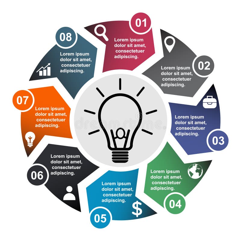 8 Step Vector Element In Eight Colors With Labels Infographic Diagram Business Concept Of 8