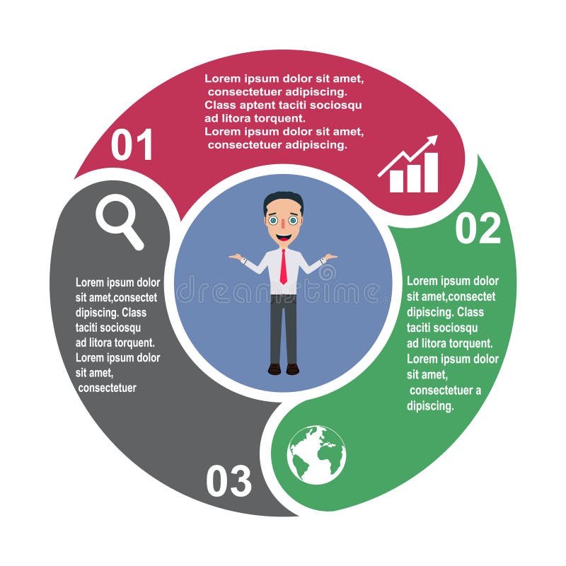 3 step vector element in three colors with labels, infographic diagram. Business concept of 3 steps or options with businessman vector illustration 3 step vector element in three colors with labels, infographic diagram. Business concept of 3 steps or options with businessman vector illustration