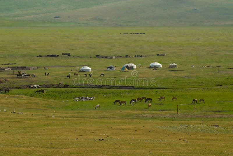 Steppe with yurts and horses stock images Steppe with yurts and horses stock images