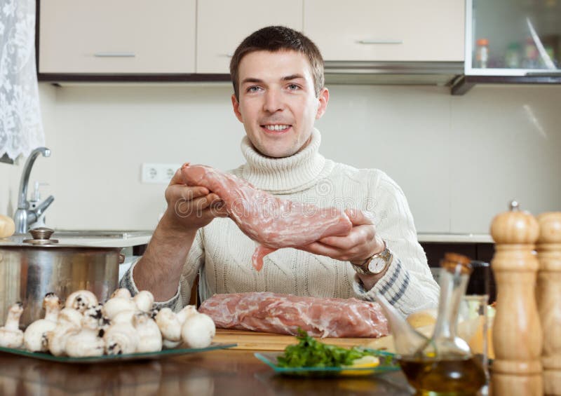 Steps of Cooking French-style Meat Stock Image - Image of cook, male