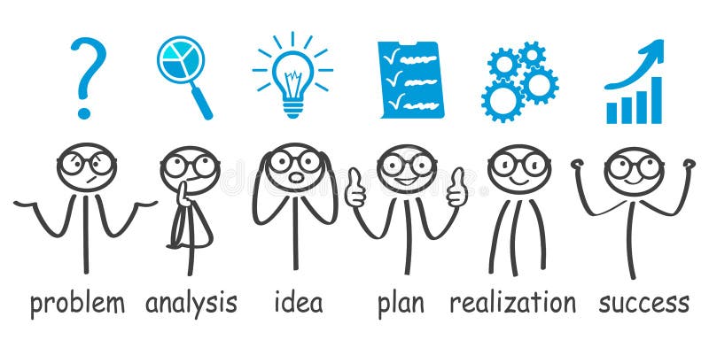 Steps decision problem, solving process, generator ideas, succeed – vector stock illustration