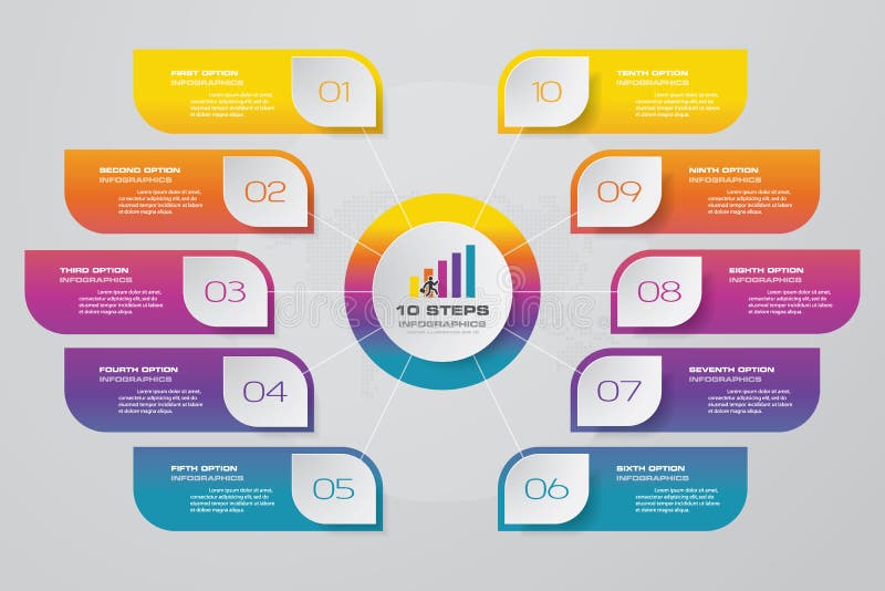 10 steps infographic element chart for data presentation. stock illustration