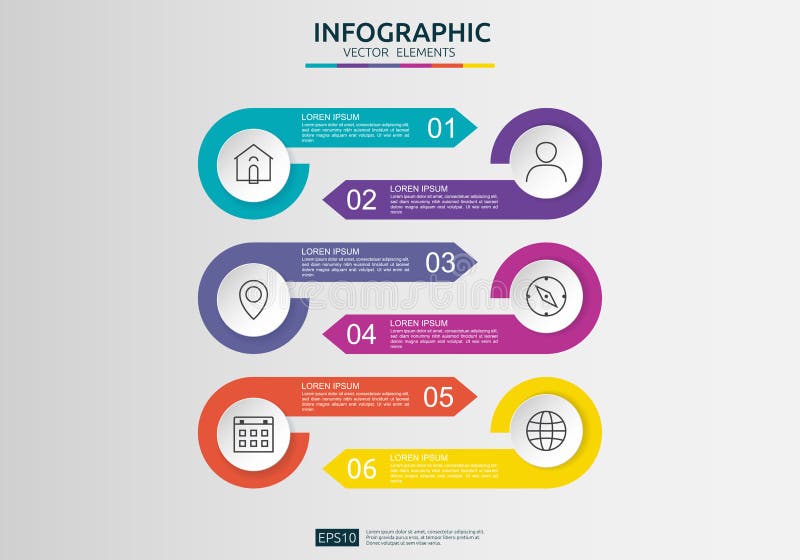 6 steps infographic. timeline design template with 3D paper label, integrated circles. Business concept with options. For content