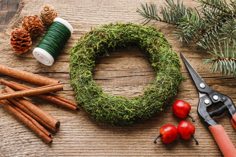 Steps of Making Christmas Door Wreath Stock Photo Image of door