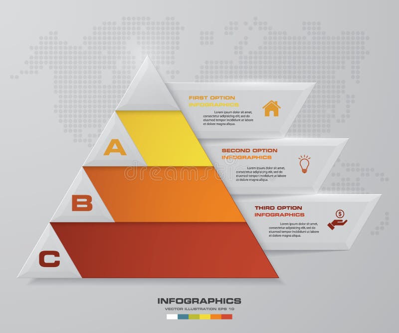 3 steps pyramid with free space for text on each level. infographics, presentations or advertising. stock illustration