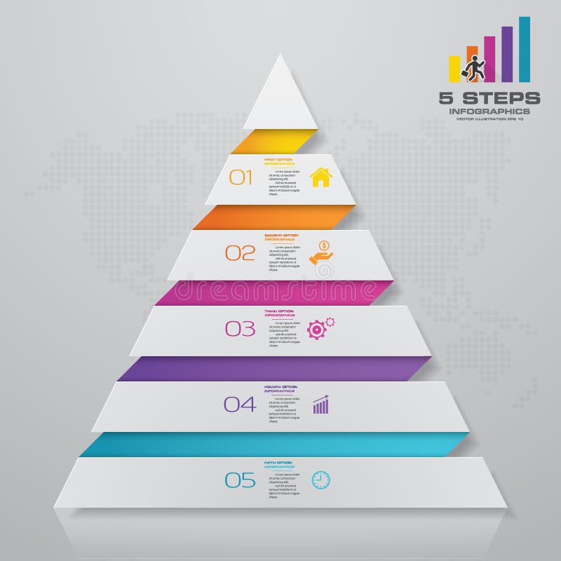 5 steps pyramid with free space for text on each level. infographics, presentations or advertising. royalty free illustration
