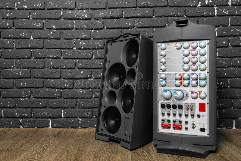 Stereo Audio System with Large Speakers and Amplifier Stock Photo