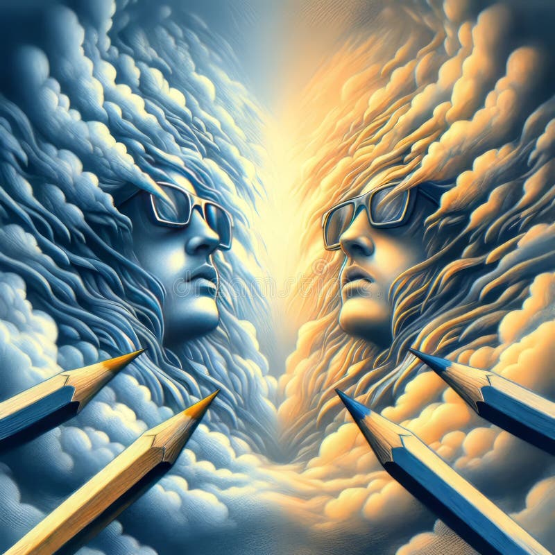 Stereoscopic Pencil Drawing a Drawing that Creates a D Effect Wi Stock