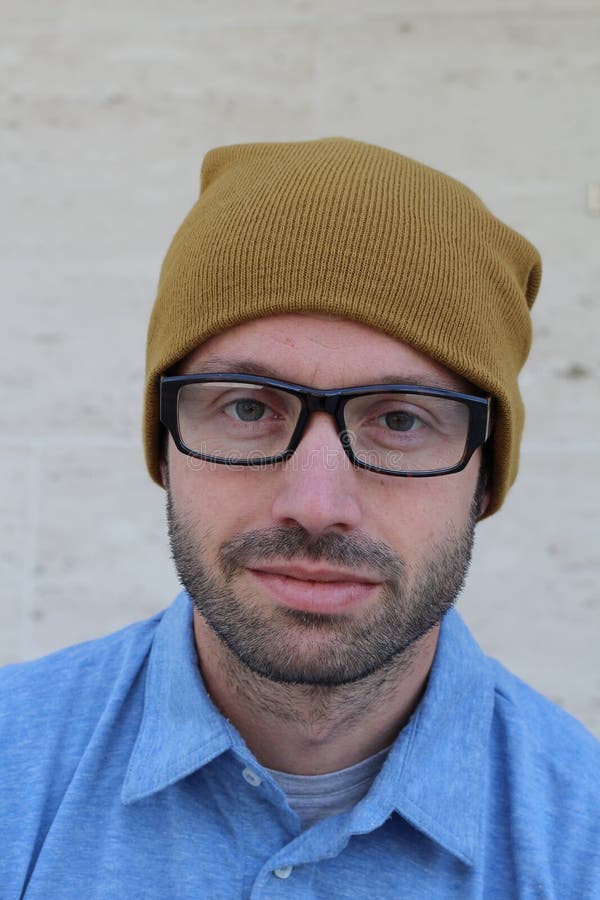 Stereotypical Hipster Wearing Glasses and a Hat Stock Image Image of shirt, background 54566197