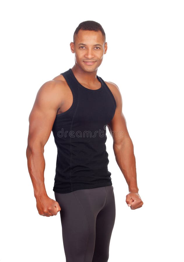 Sterke mens met zwarte t-shirt stock fotografie Sterke mens met zwarte t-shirt stock fotografie