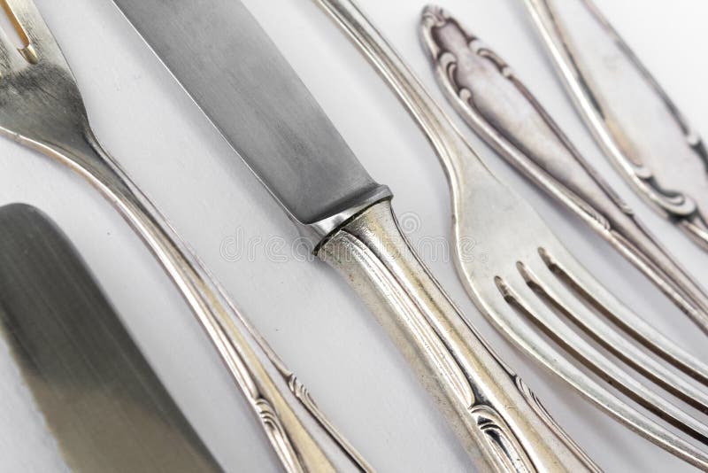 Beautiful Sterling Cutlery Collection on White Background Stock Image Image of christmas