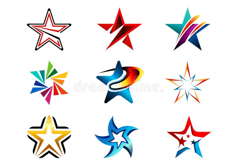 Stern, Logo, kreativer Satz der Zusammenfassung spielt Logosammlung, die Hauptrolle spielt Symbolvektorgestaltungselement die Hau lizenzfreie abbildung