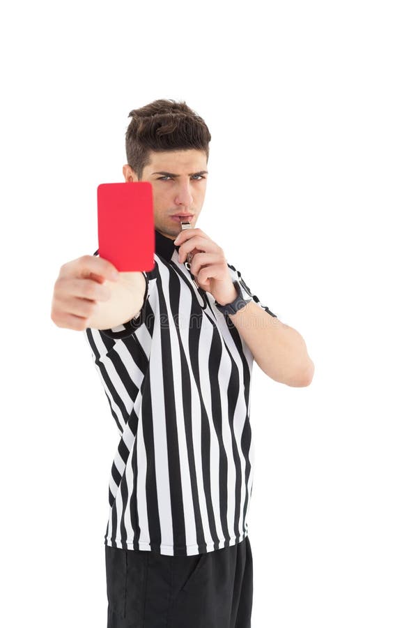Stern referee showing red card royalty free stock photo