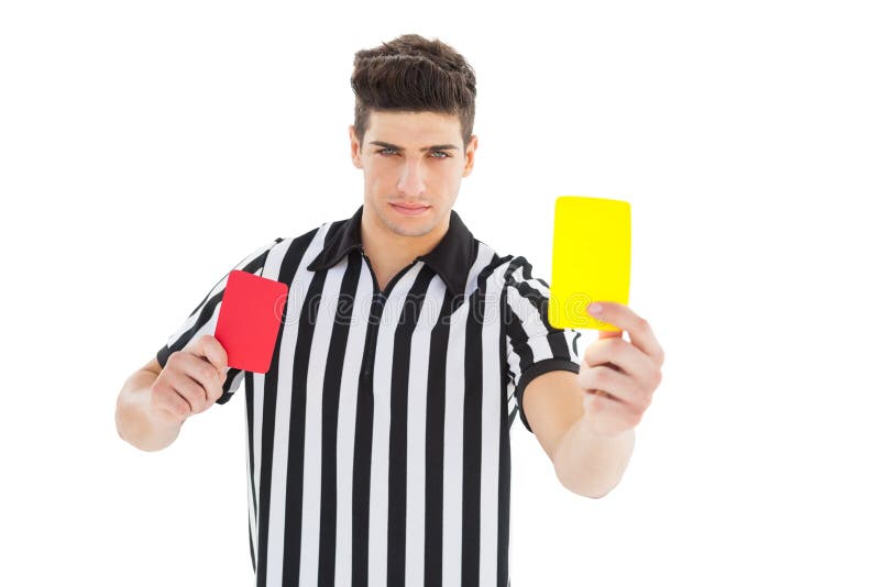 Stern referee showing yellow card royalty free stock photos