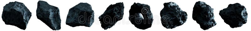 Dark rock asteroid pack on white background 3D rendering. Dark rock asteroid pack on white background 3D rendering