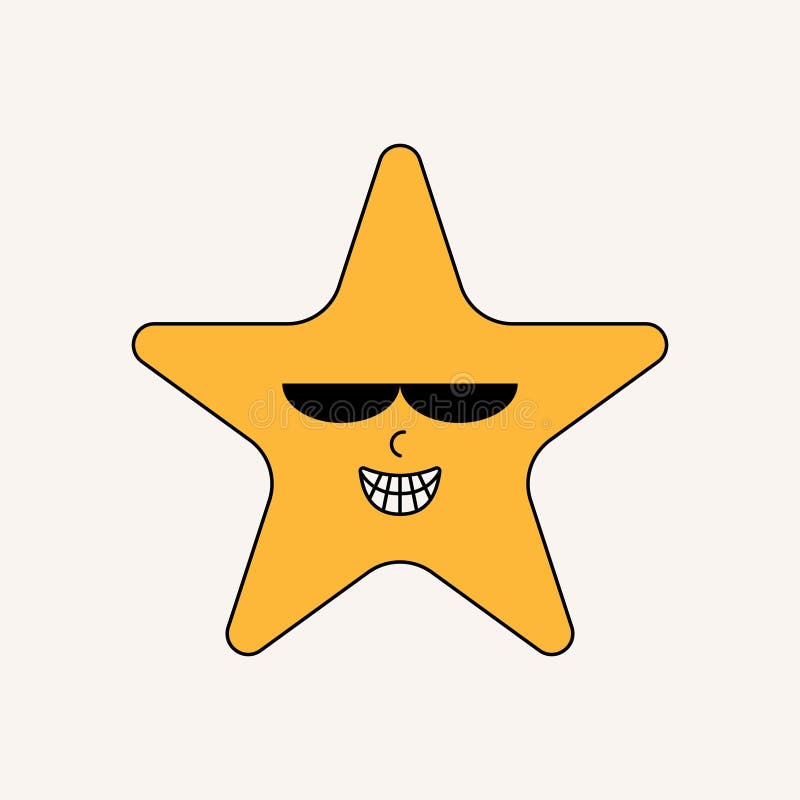 Sternaufkleber. Cartoon lustige Sternfigur mit süßem Gesichtsgefühl Retro 70er 80er Jahre Vintage Doodle Element flach gelb vektor abbildung