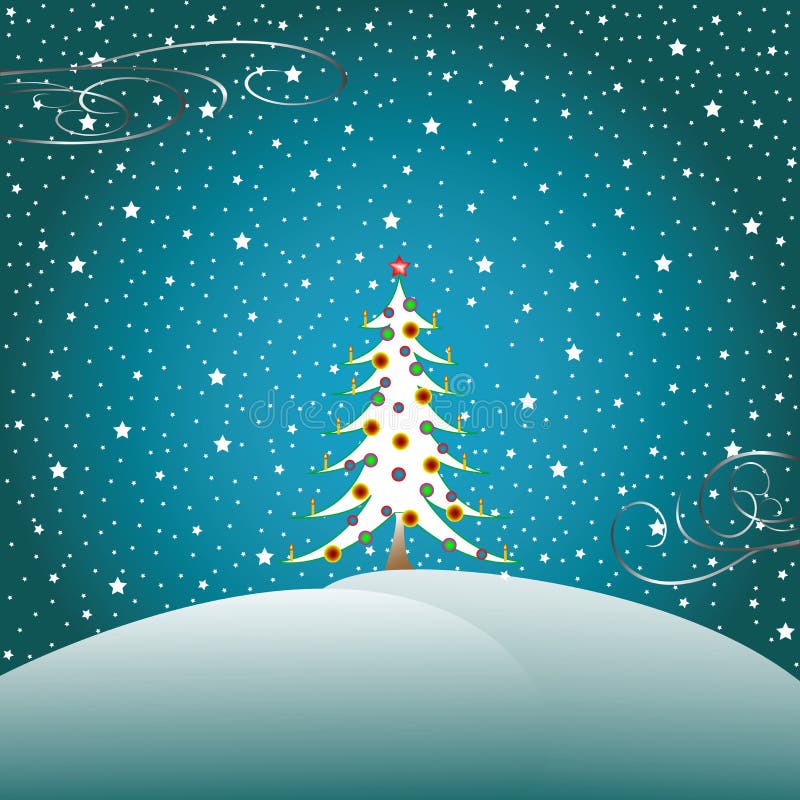 Stars, snow and christmas tree, vector art illustration. Stars, snow and christmas tree, vector art illustration