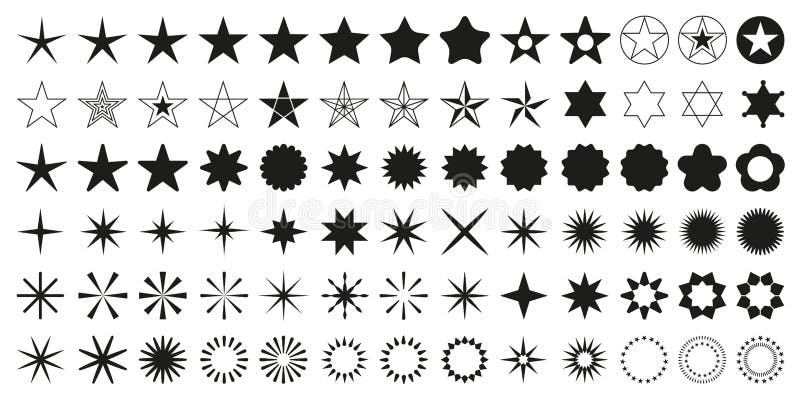 Sternsatz von 78 schwarzen Symbole Veranschlagende Sternsymbol Sternvektorsammlung