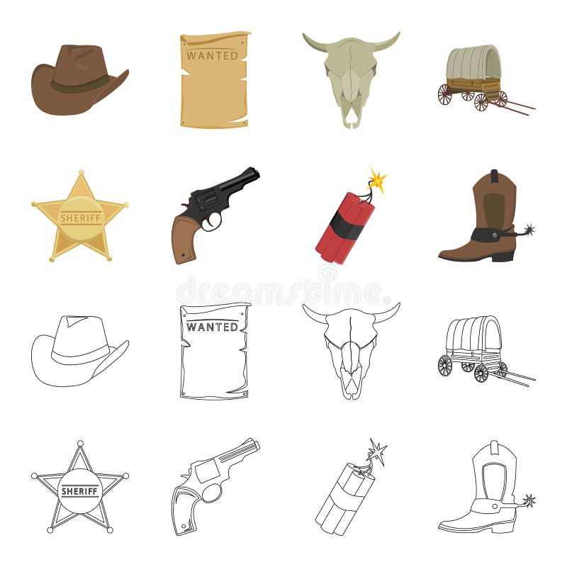 Stersheriff, Veulen, dynamiet, cowboylaars Vastgestelde de inzamelingspictogrammen van Wilde Westennen in beeldverhaal, vector he vector illustratie Stersheriff, Veulen, dynamiet, cowboylaars Vastgestelde de inzamelingspictogrammen van Wilde Westennen in beeldverhaal, vector he vector illustratie