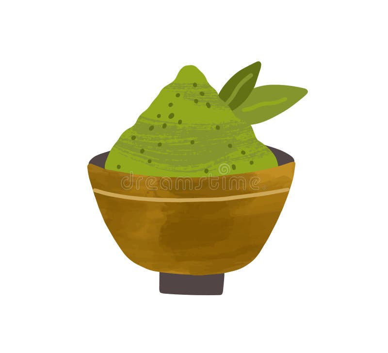Sterta zielonego proszku matcha z liśćmi w miseczce. organiczny naturalny składnik japoński. superżywność wegańska. tradycyjny azj ilustracji