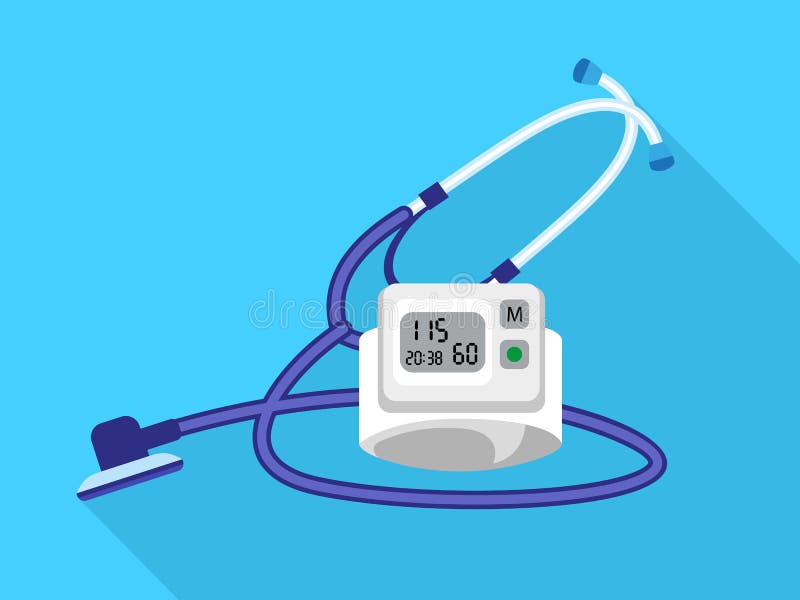 Stethoscope blood presure device icon, flat style royalty free illustration Stethoscope blood presure device icon, flat style royalty free illustration