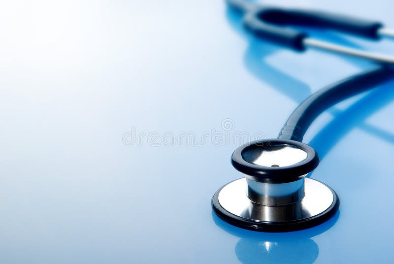 Stethoscope on Blue, Reflective Background Stock Photo Image of