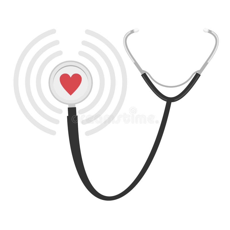 Stethoscope, Doctor Medical Tool. Waves of a Beating Heart Stock Vector