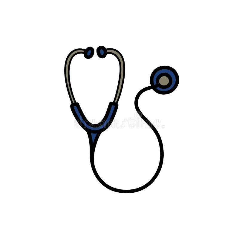 Stethoscope Doodle Icon, Vector Color Line Illustration Stock Vector
