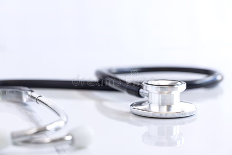 Stethoscope isolated on white table background.