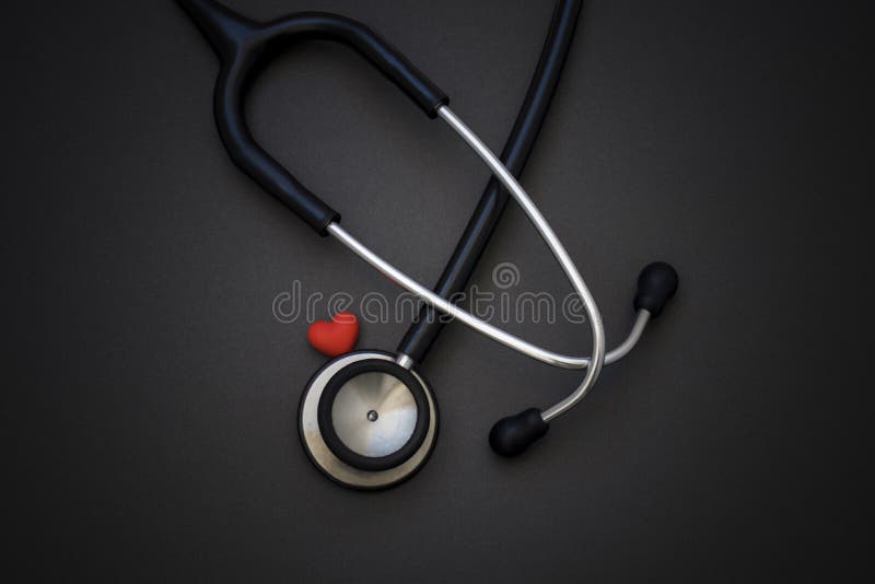 Stethoscope and Red Heart on Black Background. Stock Image - Image of  nurse, flat: 195087145