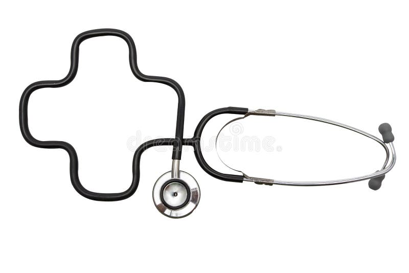 Stethoscope in shape of medical cross isolated on white with clipping path stock photos